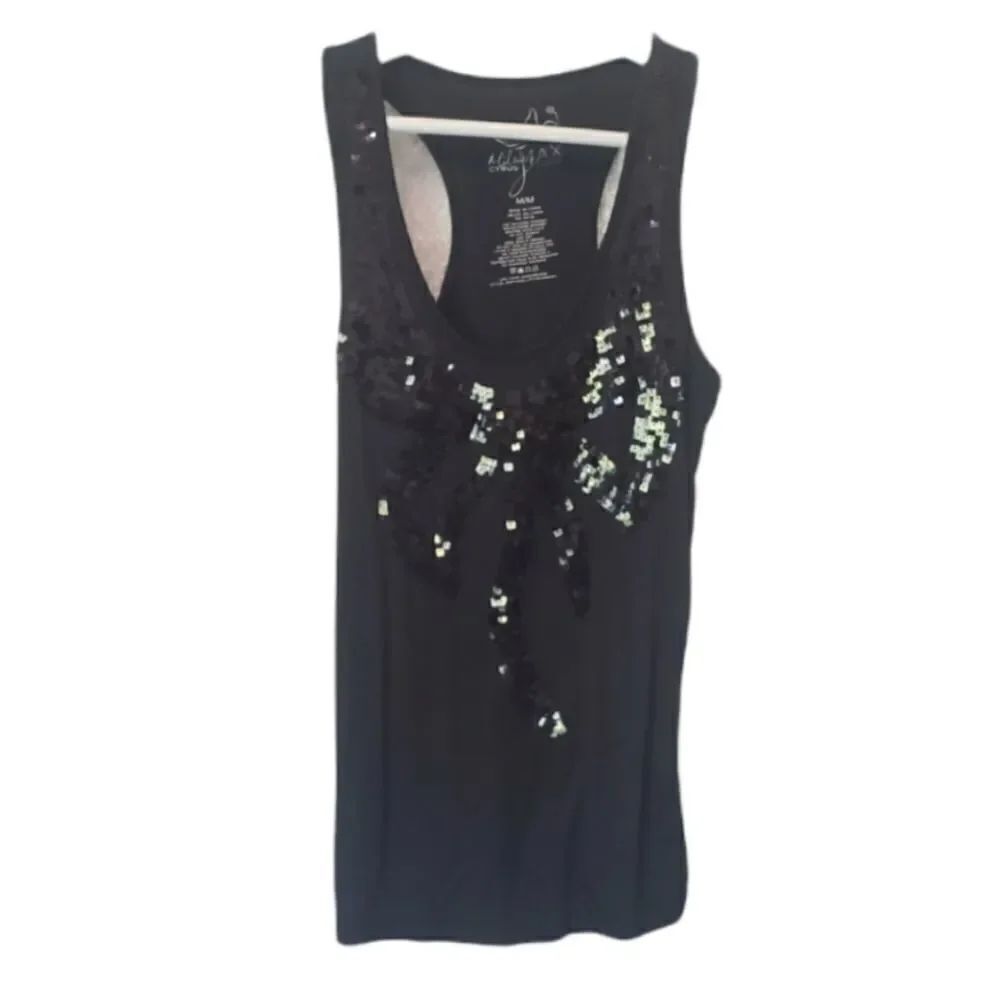 Black bow sequin embellished racerback tank